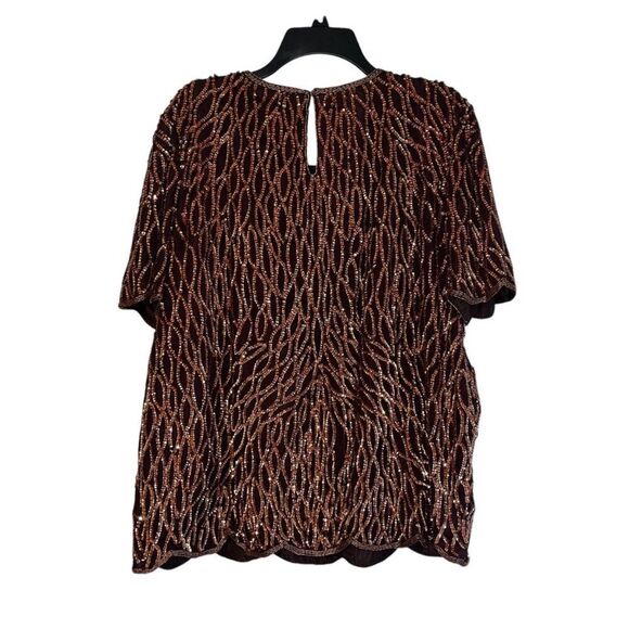 Vintage Women's Jewel Queen Sequined Beaded %100 Silk Plus Size Top 1X - Picture 2 of 8